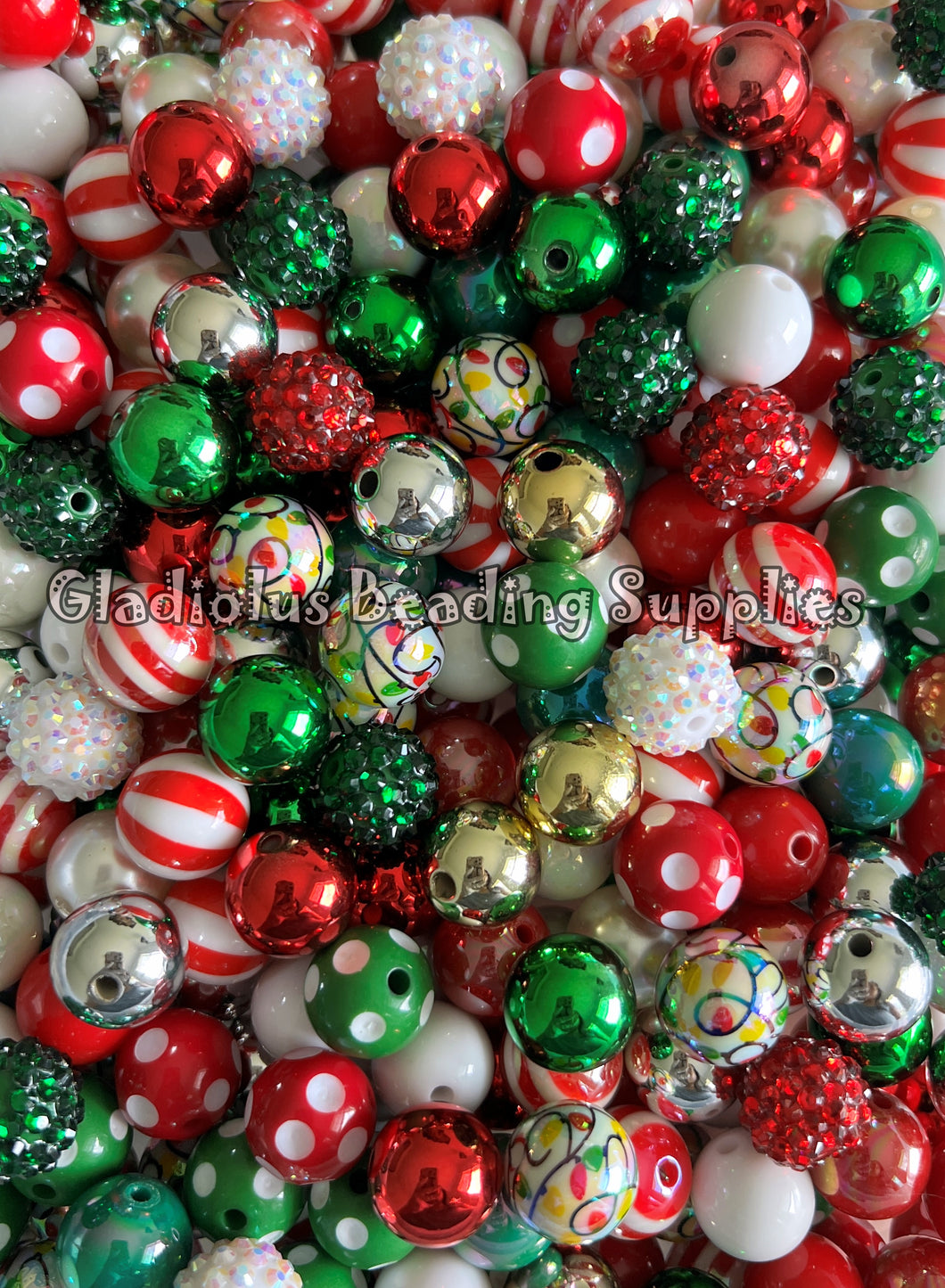 16mm Christmas Mixed Beads - Random Assorted Acrylic Beads - Bubblegum Beads - Chunky Beads