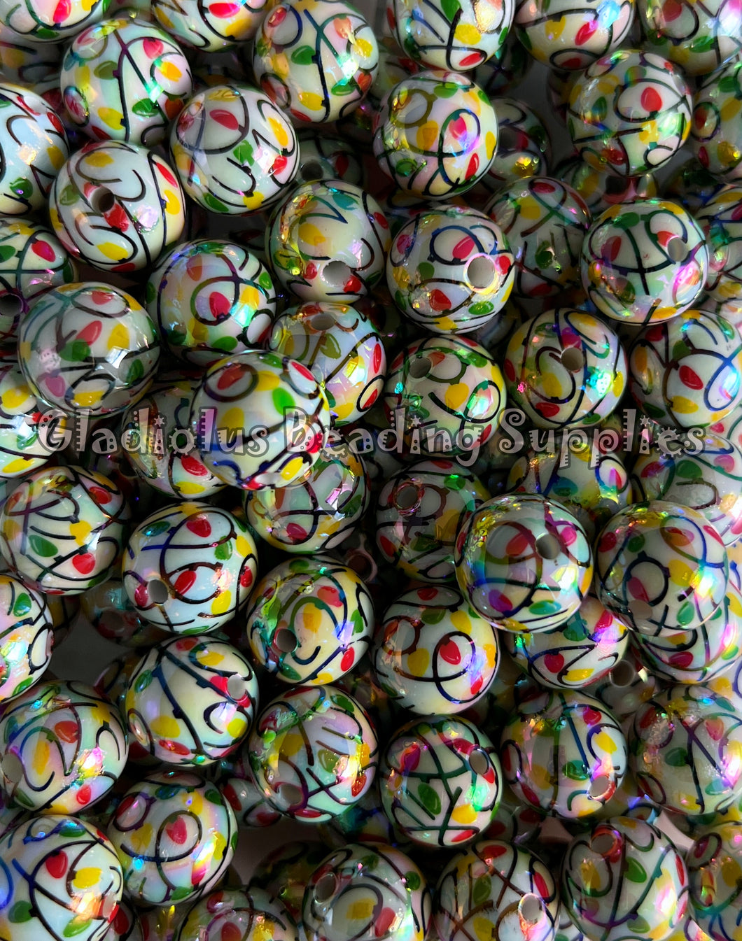 16mm Christmas Light Print Beads - Acrylic Beads - Bubblegum Beads - Chunky Beads