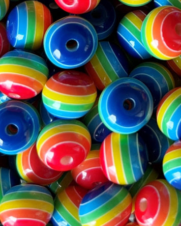 20mm Rainbow Striped Acrylic Beads - Chucky Bubblegum Beads - Acrylic Gumball Beads