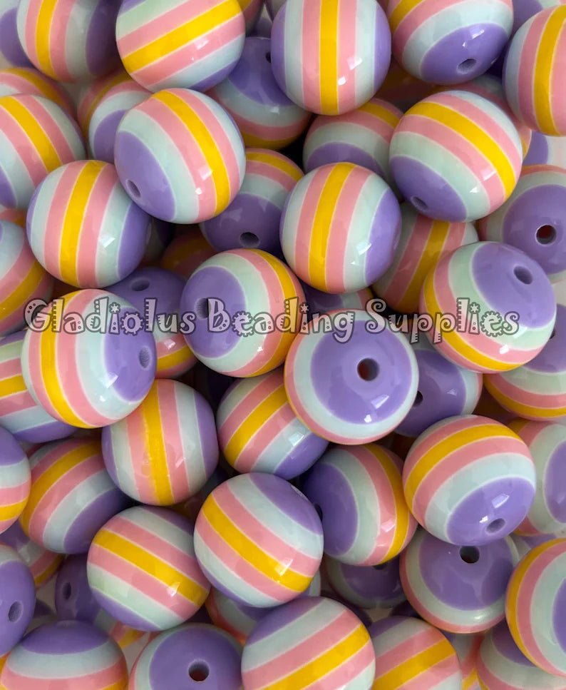 20mm Pastel Striped Acrylic Beads - Chucky Bubblegum Beads - Acrylic Gumball Beads