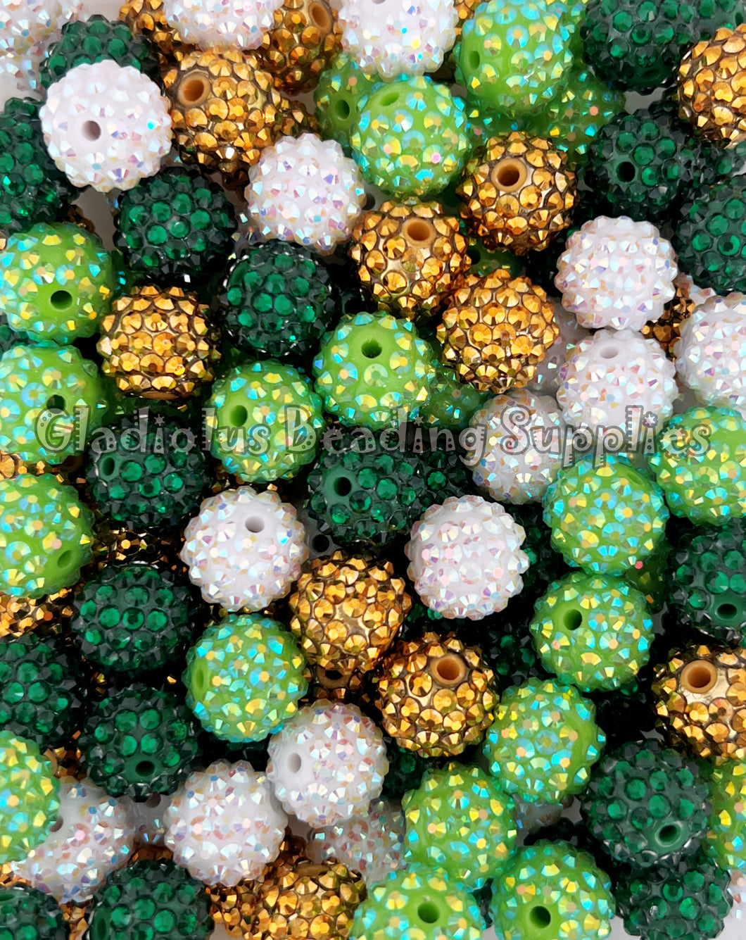 16mm Mixed St Patrick Rhinestone Beads - Acrylic Beads - Bubblegum Beads - Chunky Beads