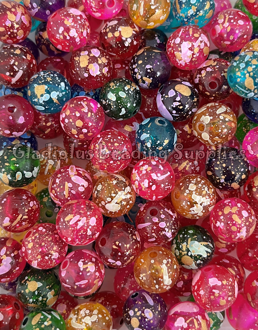 16mm Dark Clear Splash Mixed Beads - Acrylic Beads - Bubblegum Beads - Chunky Beads