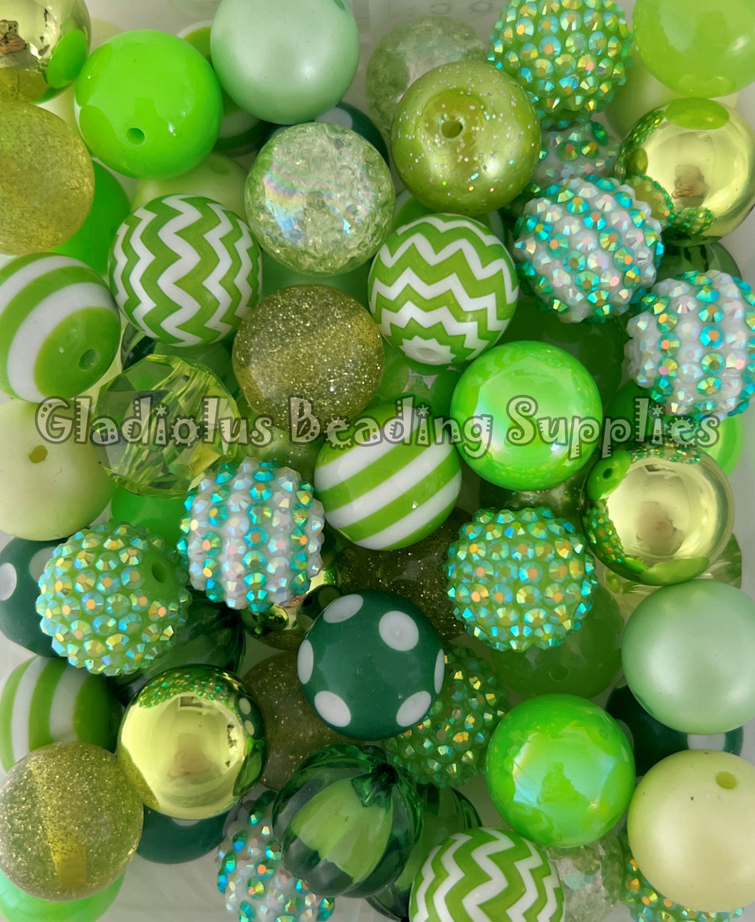 50 Qty 20mm St. Patrick's Day Mixed Beads - Acrylic Green Mixed Beads - Chunky Beads