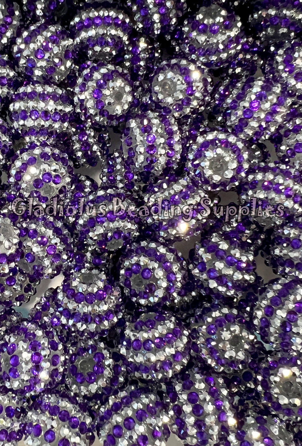 20mm Purple/Silver Striped Rhinestone Beads - Acrylic Beads - Bubblegum Beads - Chunky Beads