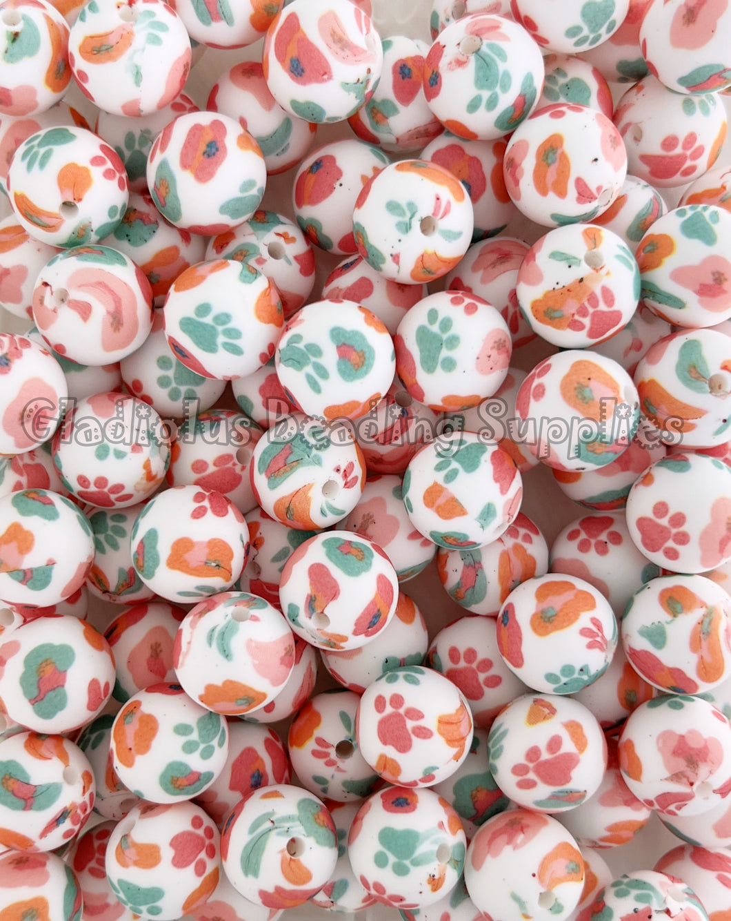 15mm Paw Print Silicone Bead, Loose Beads