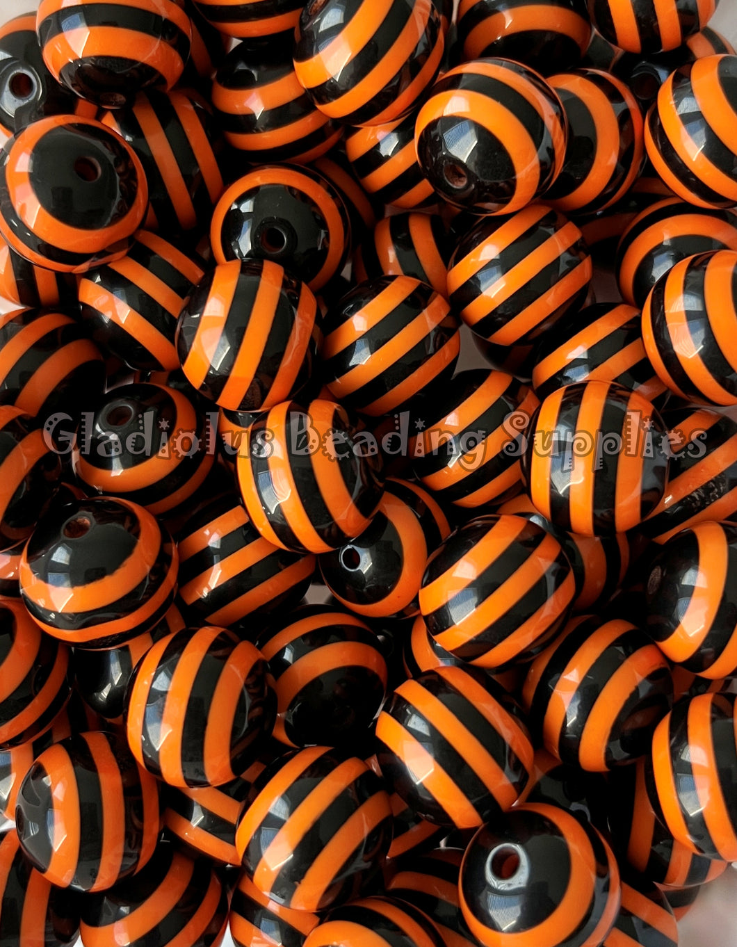 20mm Black/Orange Striped Acrylic Beads - Chucky Bubblegum Beads - Acrylic Gumball Beads