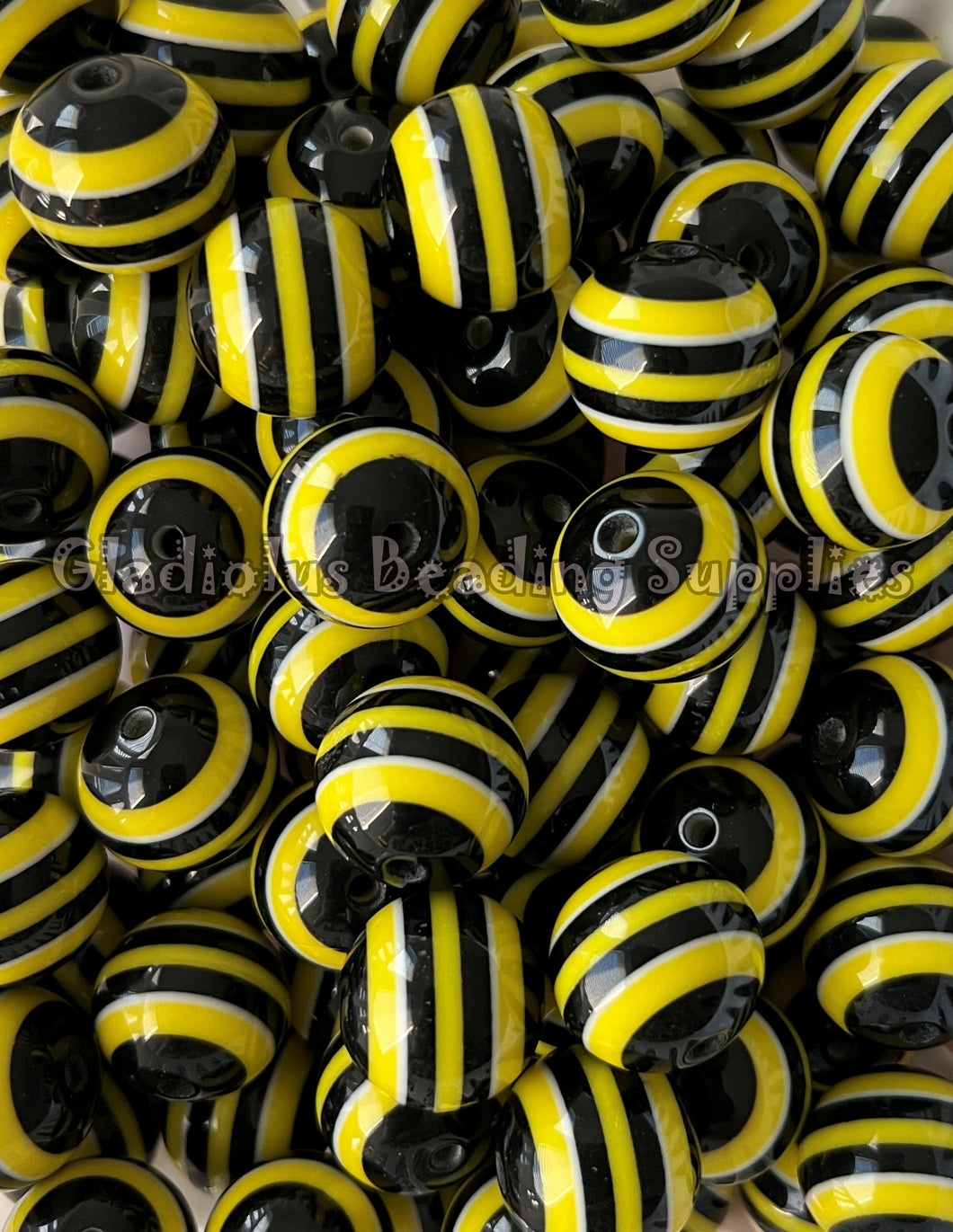 20mm Black/Yellow Striped Acrylic Beads - Chucky Bubblegum Beads - Acrylic Gumball Beads