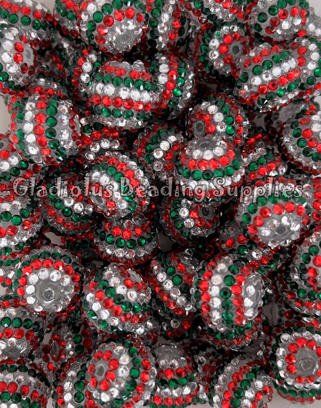 20mm Red/Green Christmas Rhinestone Beads - Acrylic Beads - Bubblegum Beads - Chunky Beads
