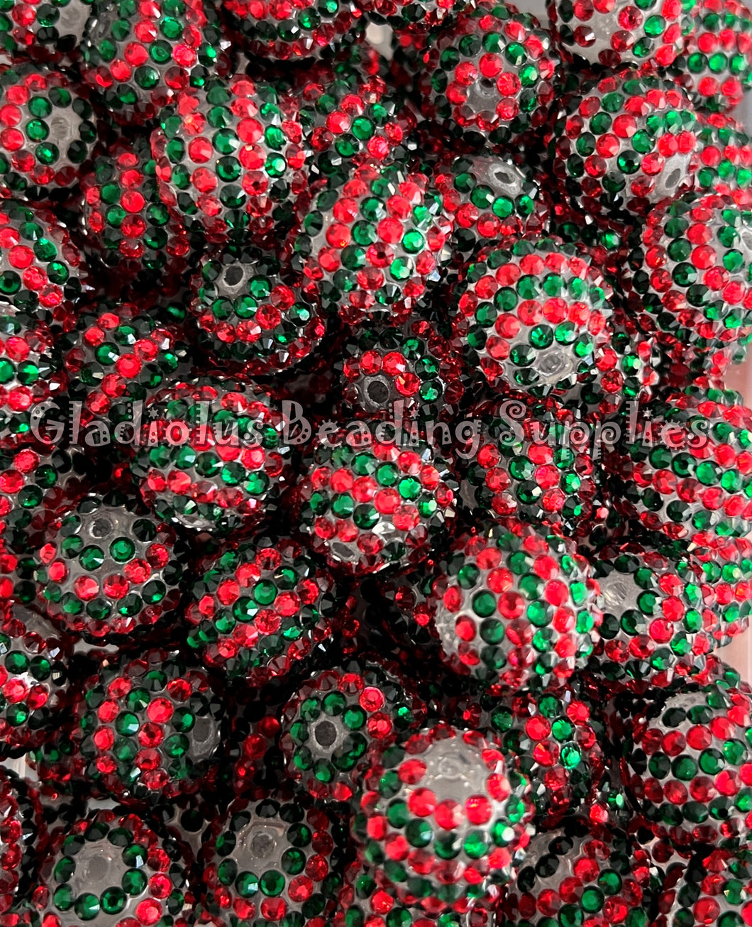 20mm Red/Green Christmas Rhinestone Beads - Acrylic Beads - Bubblegum Beads - Chunky Beads