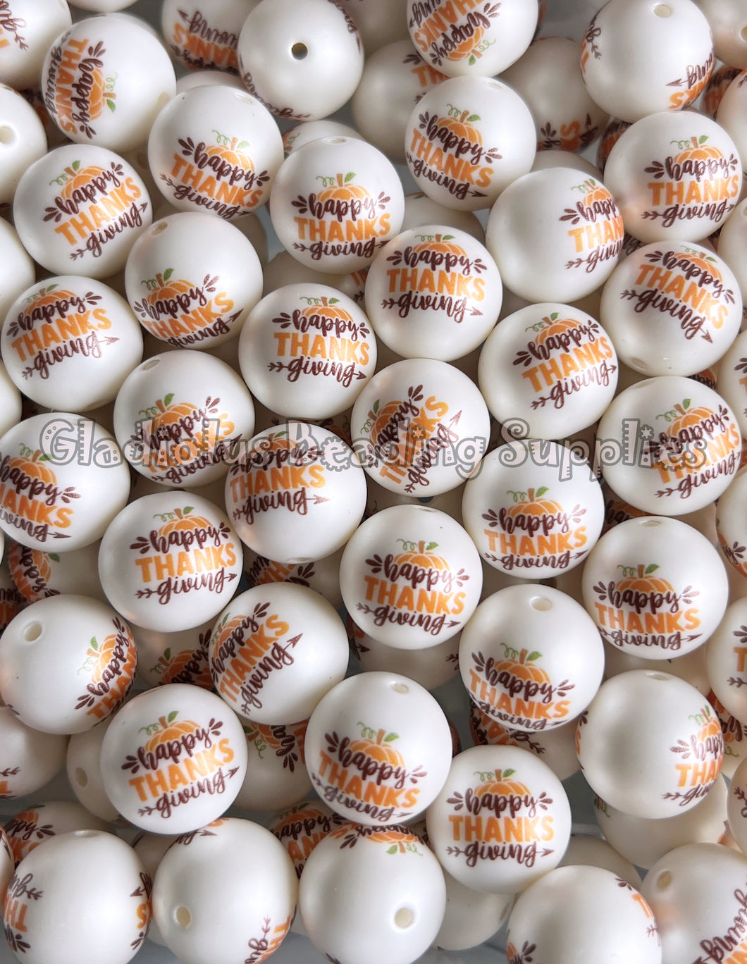 20mm Happy Thanksgiving Matte Print - White Acrylic Matte Beads - Thanksgiving Bubblegum Beads - Chunky Beads