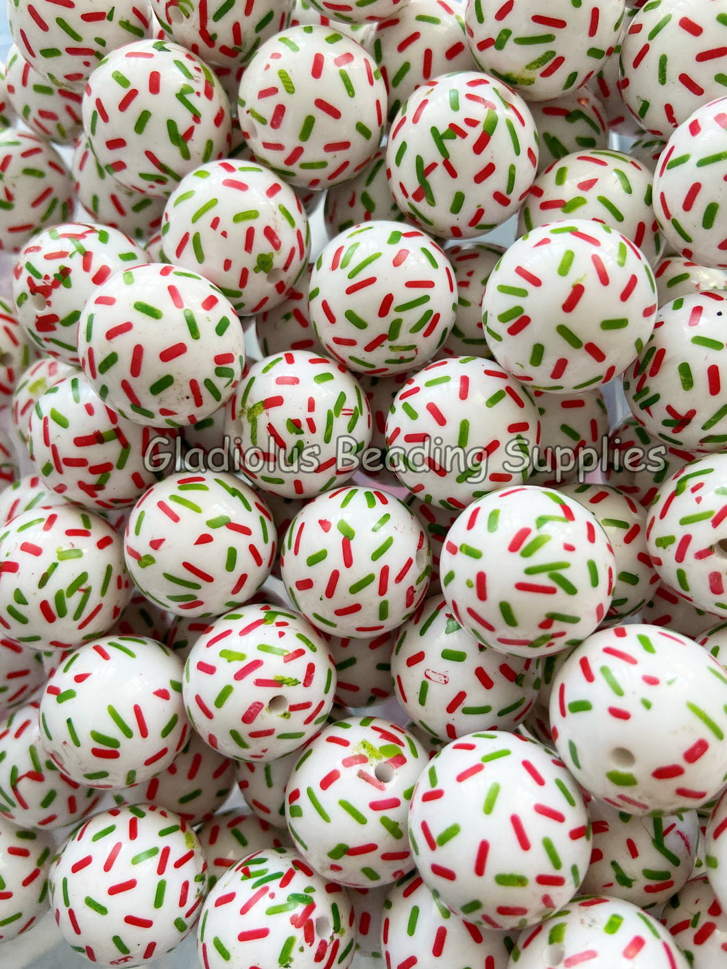 20mm Christmas Print - Red/Green Sprinkles Beads - Bubblegum Beads - Chunky Beads