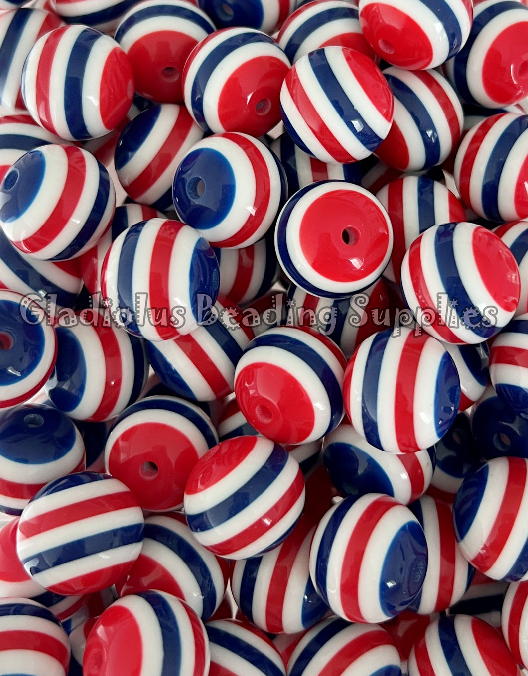 20mm Blue/Red Striped Acrylic Beads - Chucky Bubblegum Beads - Acrylic Gumball Beads