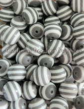 Load image into Gallery viewer, 20mm Grey Striped Acrylic Beads - Chucky Bubblegum Beads - Acrylic Gumball Beads
