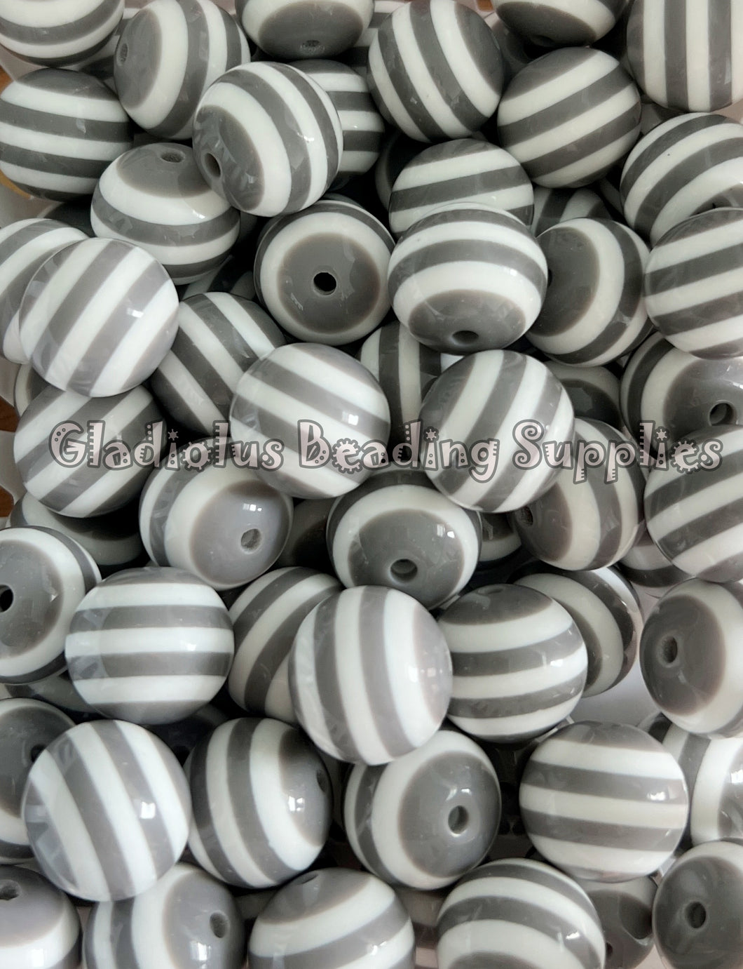 20mm Grey Striped Acrylic Beads - Chucky Bubblegum Beads - Acrylic Gumball Beads