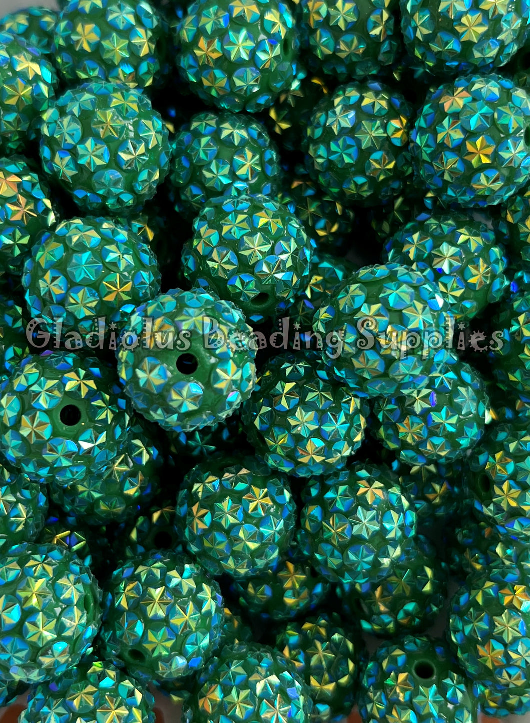 20mm Dark Green Star Rhinestone Beads - Acrylic  Beads - Bubblegum Beads - Chunky Beads