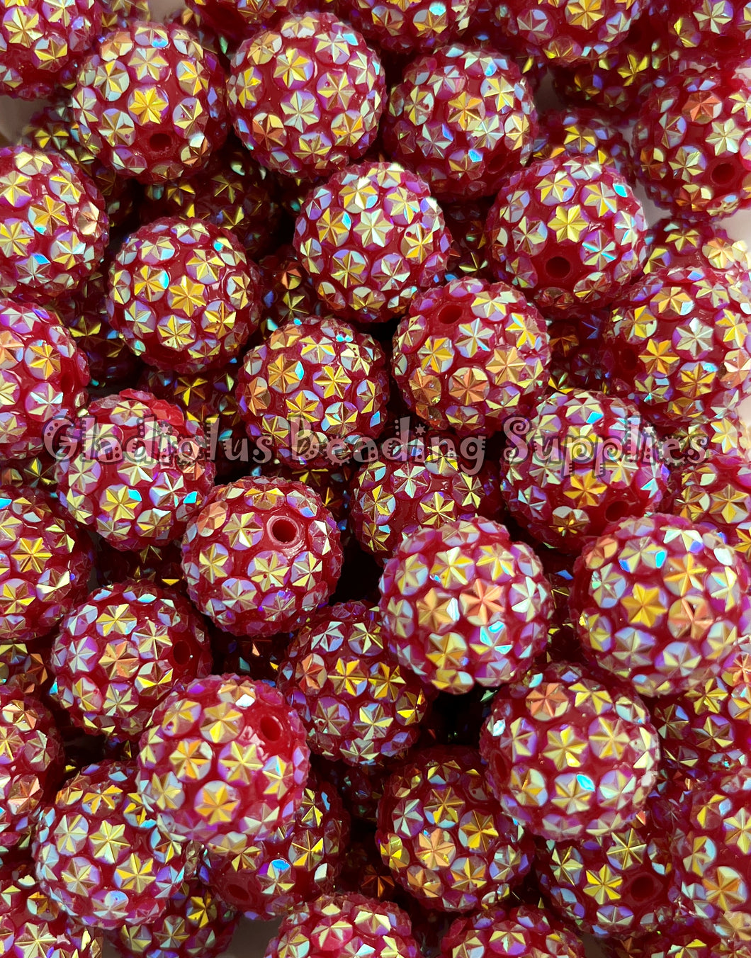 20mm Wine Red Star Rhinestone Beads - Acrylic  Beads - Bubblegum Beads - Chunky Beads