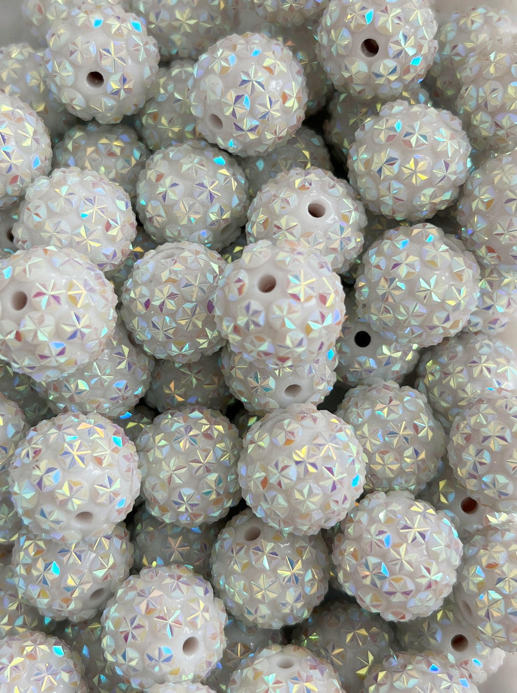 20mm White AB Star Rhinestone Beads - Acrylic  Beads - Bubblegum Beads - Chunky Beads