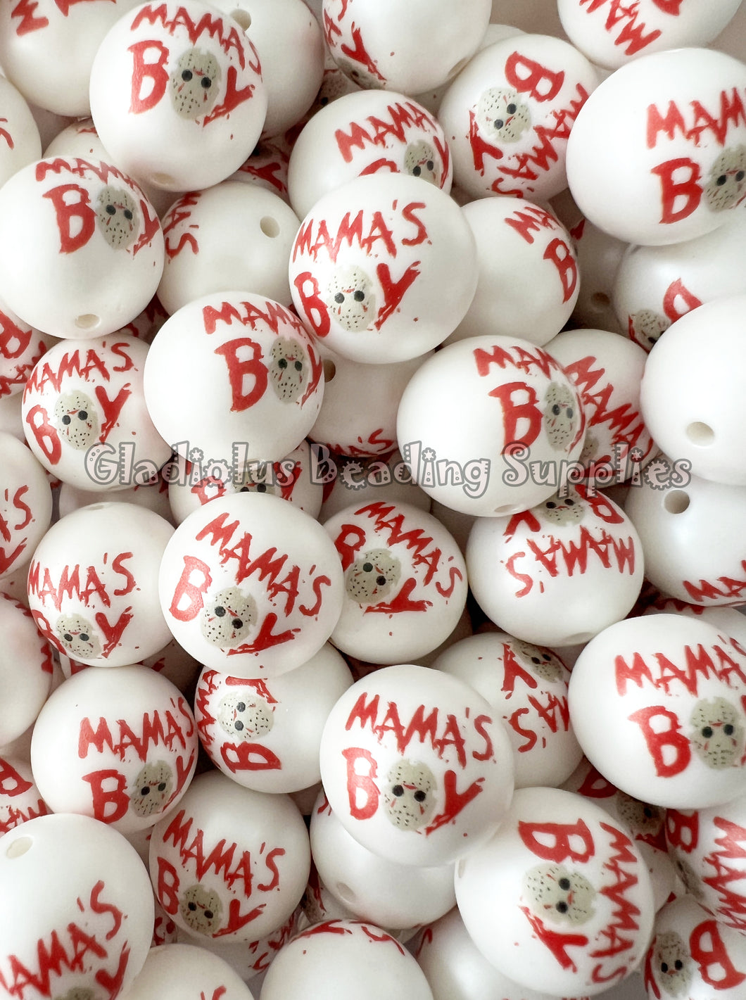 20mm Mama's Boy - Halloween Matte Print - White Acrylic Matte Beads - Bubblegum Beads - Chunky Beads