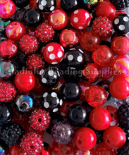 Load image into Gallery viewer, 16mm Red/Black Mixed Beads - Random Assorted Acrylic Beads - Bubblegum Beads - Chunky Beads
