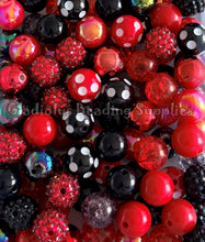 Load image into Gallery viewer, 16mm Red/Black Mixed Beads - Random Assorted Acrylic Beads - Bubblegum Beads - Chunky Beads
