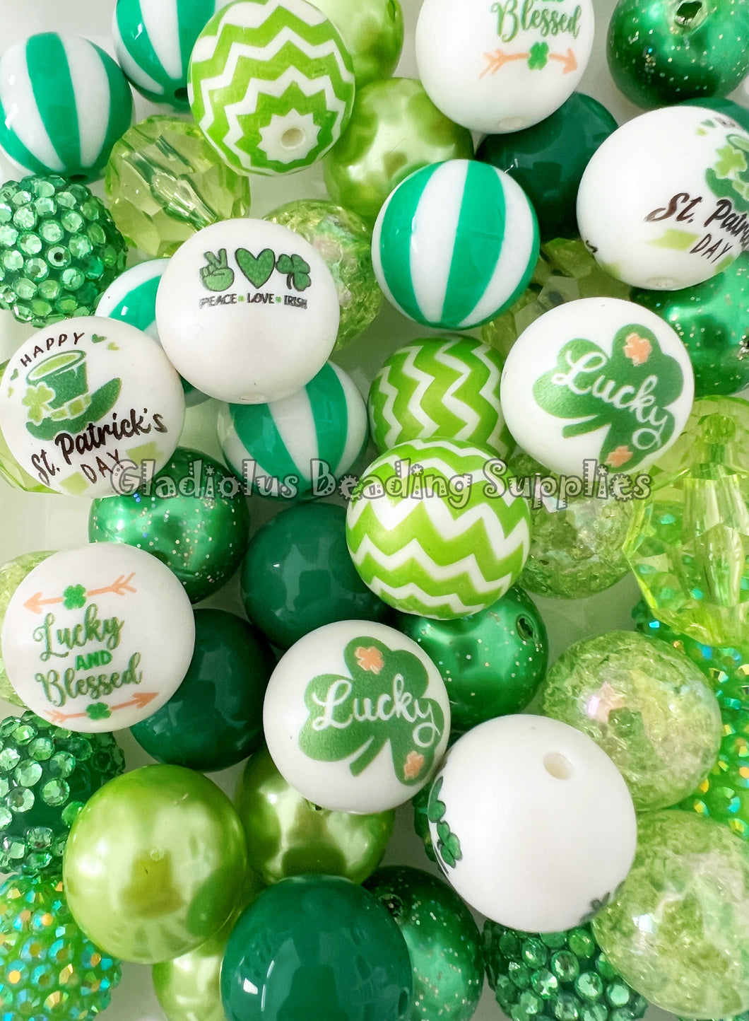 50 Qty 20mm St. Patrick's Day Mixed Beads - Acrylic Mixed Beads - Chunky Beads #173