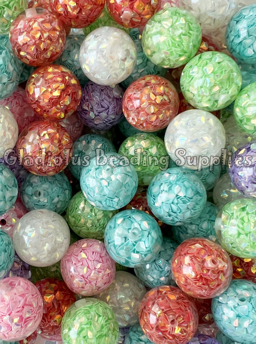 20mm AB Small Petal Print - Acrylic Print Beads - Bubblegum Beads - Ch ...