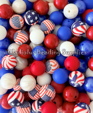 Load image into Gallery viewer, 15mm Fourth Of July Mixed Theme, Solid/Print/Opal Color Beads, Silicone Bead, Loose Beads
