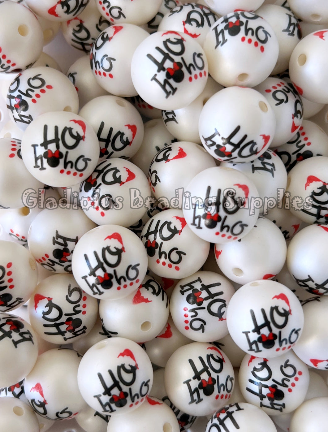 20mm Ho Ho Beads - Christmas Matte Print - White Acrylic Matte Beads - Bubblegum Beads - Chunky Beads