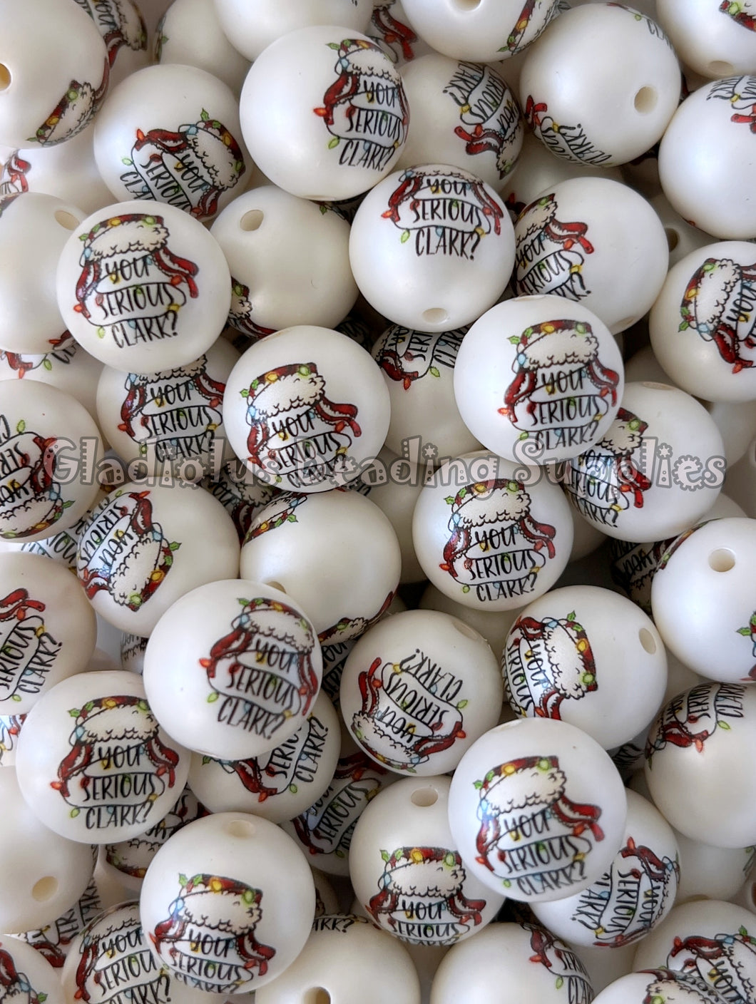 20mm You Serious? Beads - Christmas Matte Print - White Acrylic Matte Beads - Bubblegum Beads - Chunky Beads