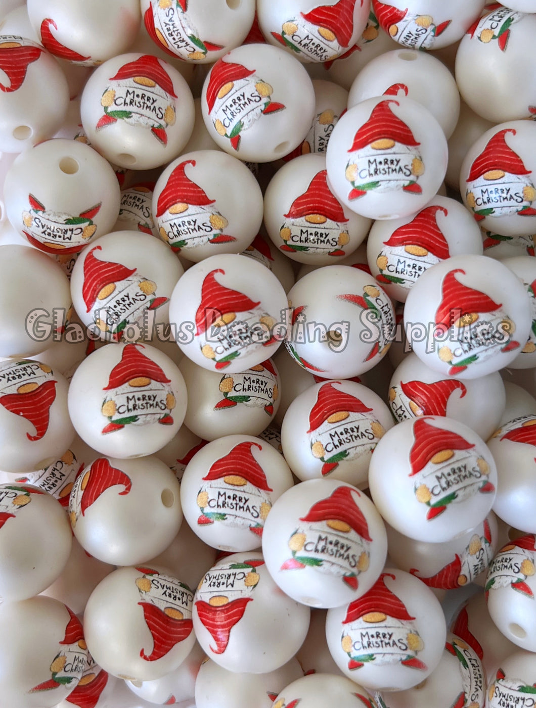 20mm Merry Christmas Beads - Christmas Matte Print - White Acrylic Matte Beads - Bubblegum Beads - Chunky Beads