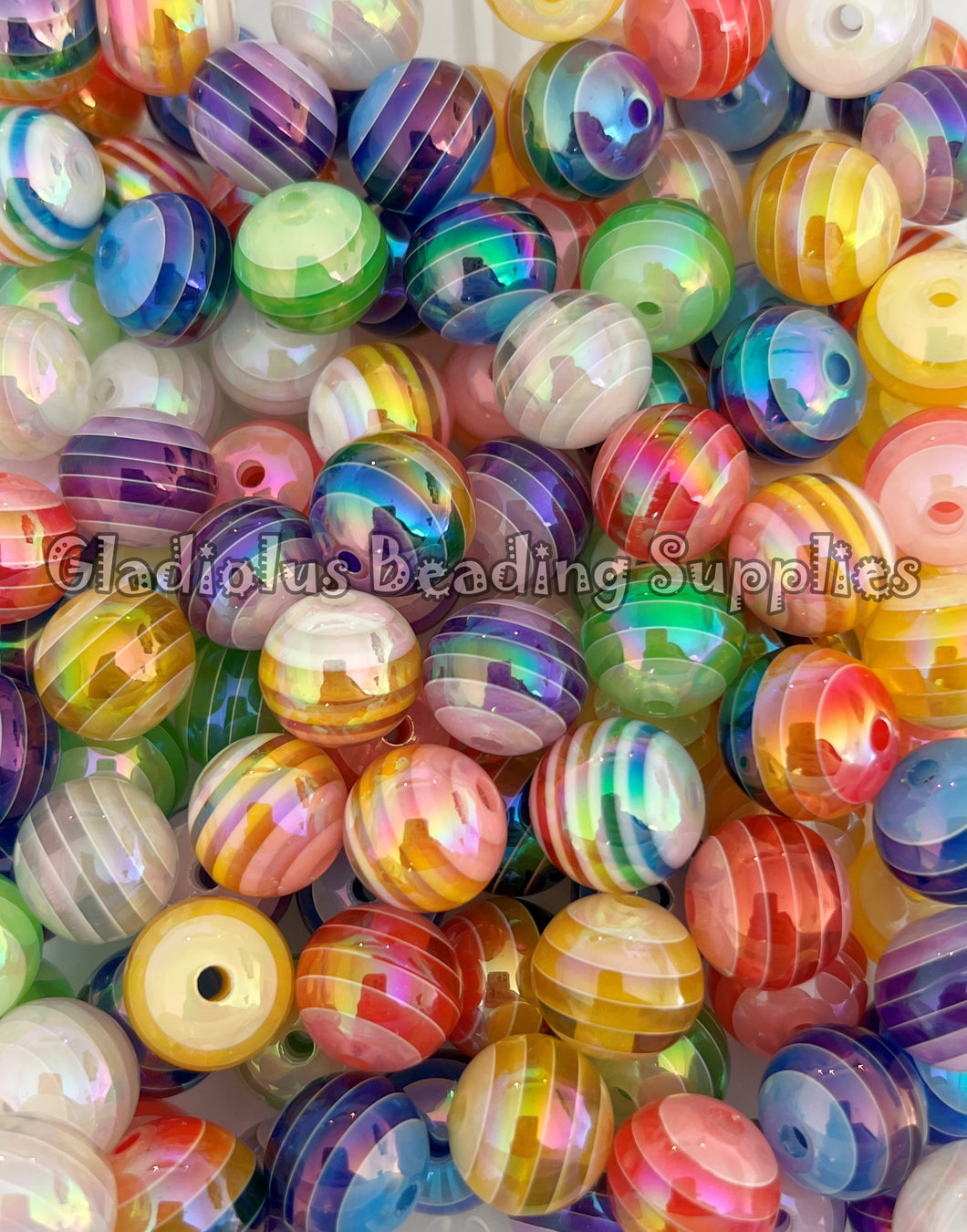 16mm Striped Mixed Beads - Acrylic Beads - Bubblegum Beads - Chunky Beads