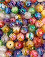 Load image into Gallery viewer, 16mm Striped Mixed Beads - Acrylic Beads - Bubblegum Beads - Chunky Beads
