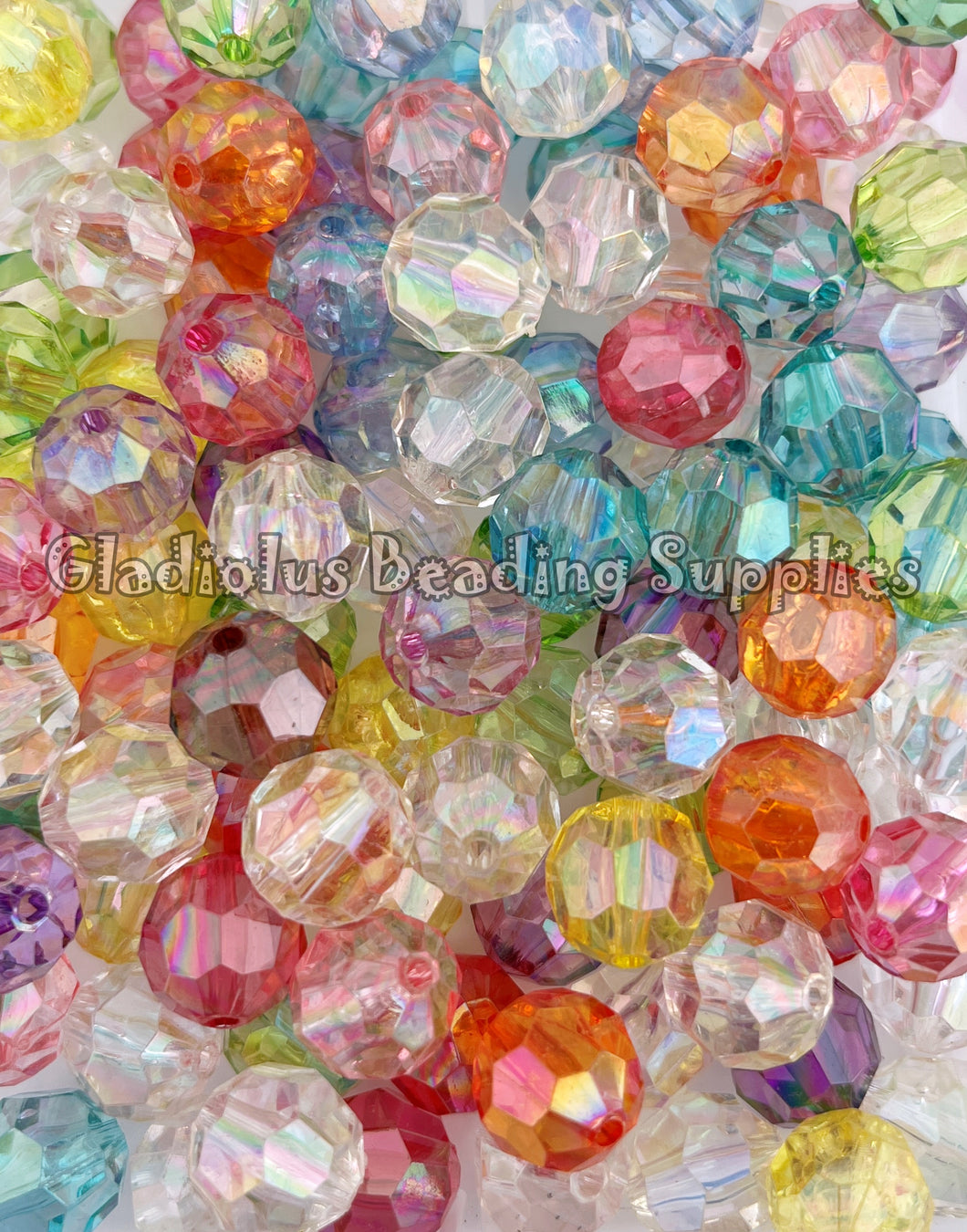 16mm Clear Faceted Mixed Beads - Acrylic Beads - Bubblegum Beads - Chunky Beads