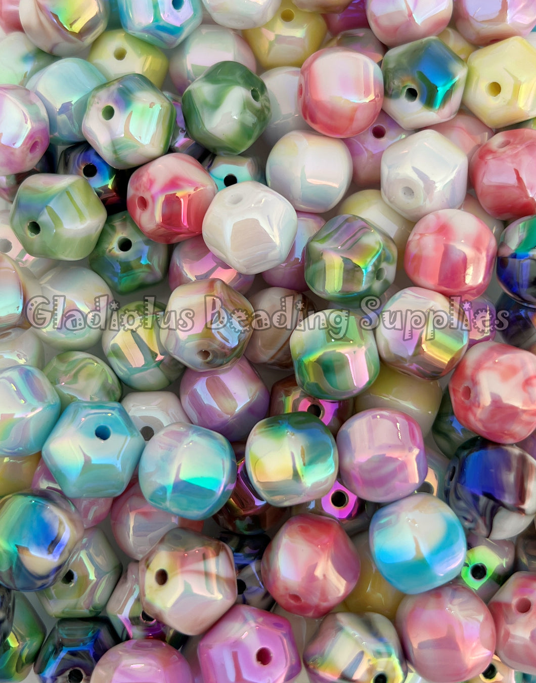 16mm Lantern Marble Mixed Beads - Acrylic Beads - Bubblegum Beads - Chunky Beads