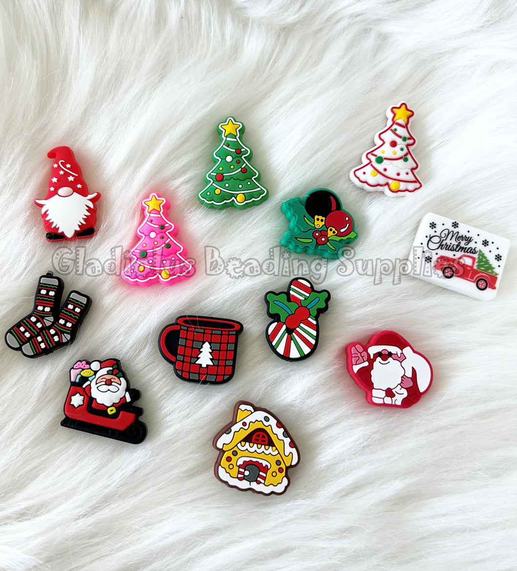 12 Pcs Tiny Christmas Beads  - Silicone Beads - Focal Beads