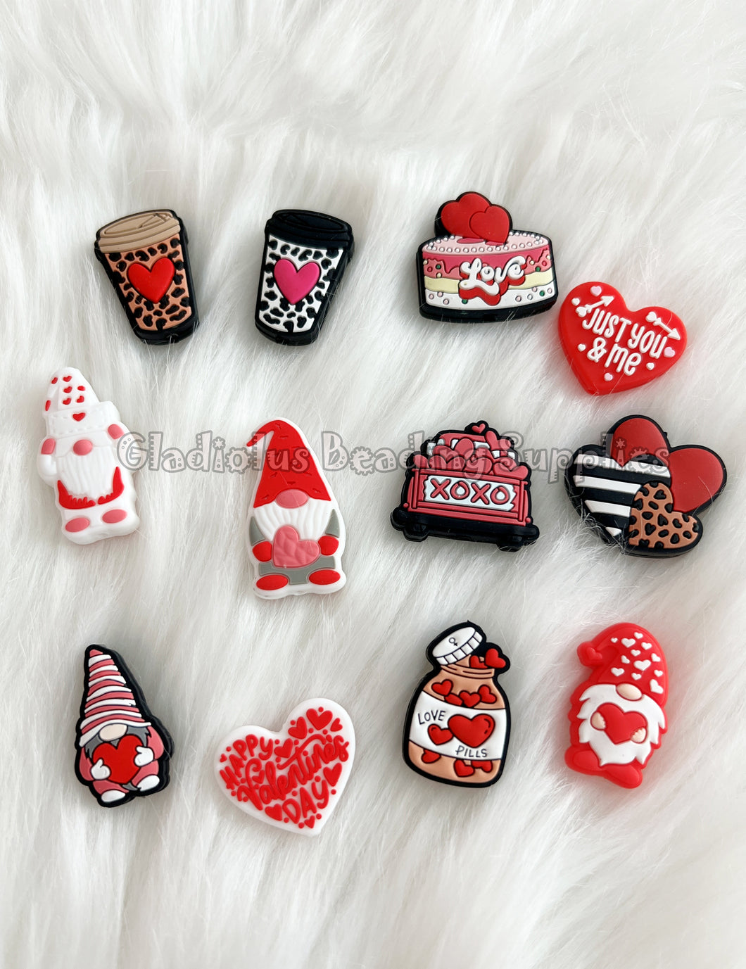 12 Pcs Tiny Valentine Beads  - Silicone Beads - Focal Beads