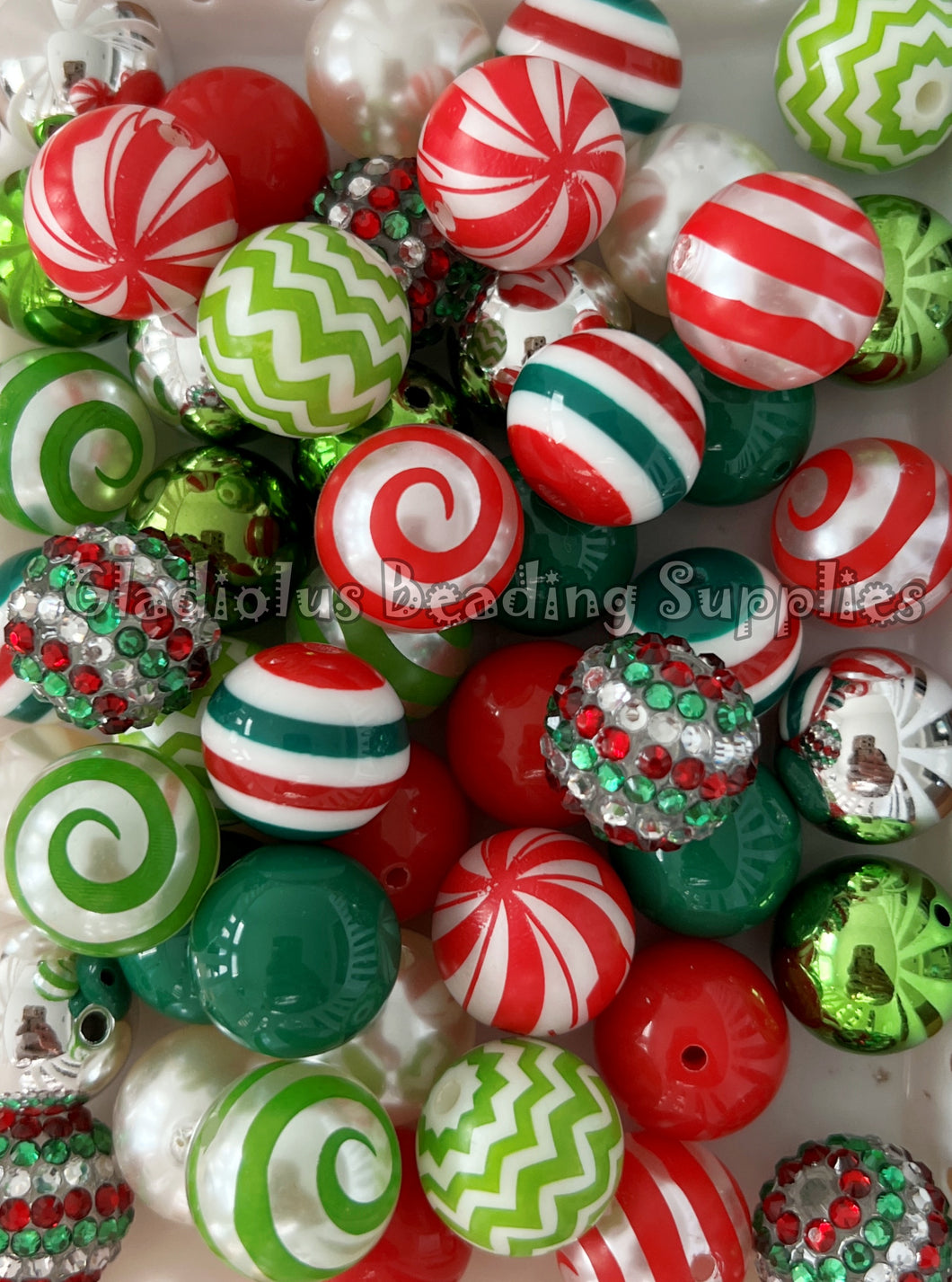 50 Qty 20mm Christmas Mixed - Acrylic Mixed Beads - Chunky Beads