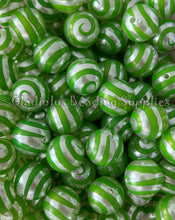 Load image into Gallery viewer, 20mm Green Swirl Beads - Peppermint - Christmas Print - Acrylic Beads - Bubblegum Beads - Chunky Beads
