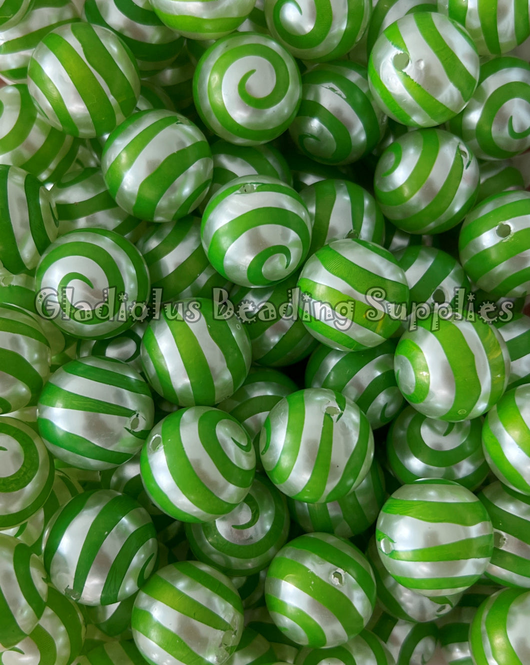 20mm Green Swirl Beads - Peppermint - Christmas Print - Acrylic Beads - Bubblegum Beads - Chunky Beads