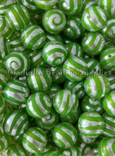 Load image into Gallery viewer, 20mm Green Swirl Beads - Peppermint - Christmas Print - Acrylic Beads - Bubblegum Beads - Chunky Beads
