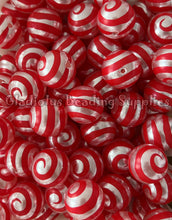 Load image into Gallery viewer, 20mm Red Swirl Beads - Peppermint - Christmas Print - Acrylic Beads - Bubblegum Beads - Chunky Beads
