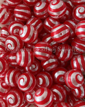 Load image into Gallery viewer, 20mm Red Swirl Beads - Peppermint - Christmas Print - Acrylic Beads - Bubblegum Beads - Chunky Beads
