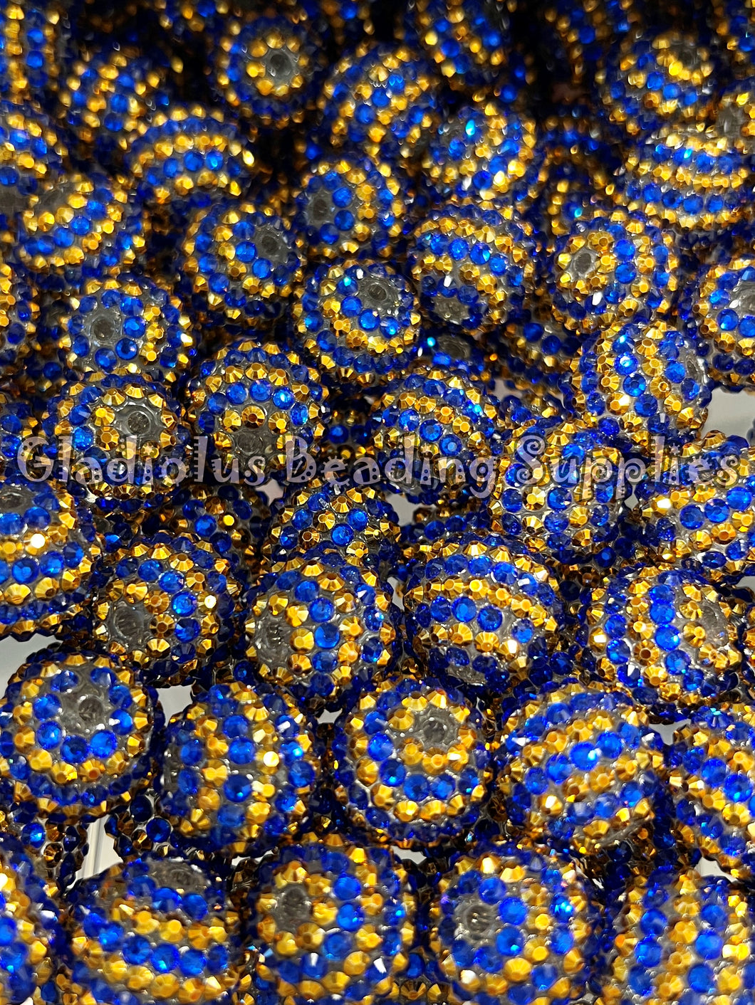 20mm Dark Blue/Gold Striped Rhinestone Beads - Acrylic Beads - Bubblegum Beads - Chunky Beads