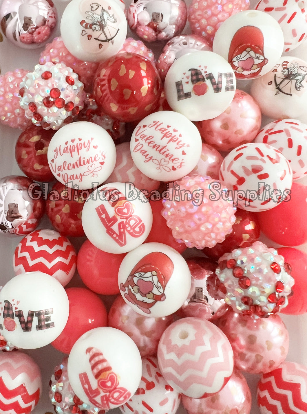 50 Qty 20mm Valentine Mixed Beads - Acrylic Mixed Beads - Chunky Beads #183