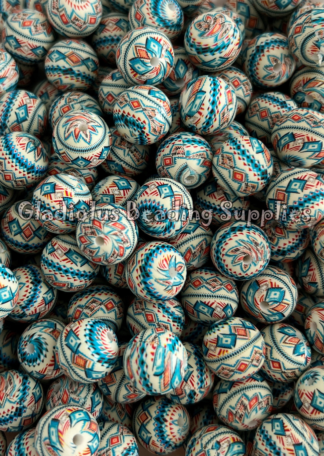 15mm Aztec Print Silicone Bead