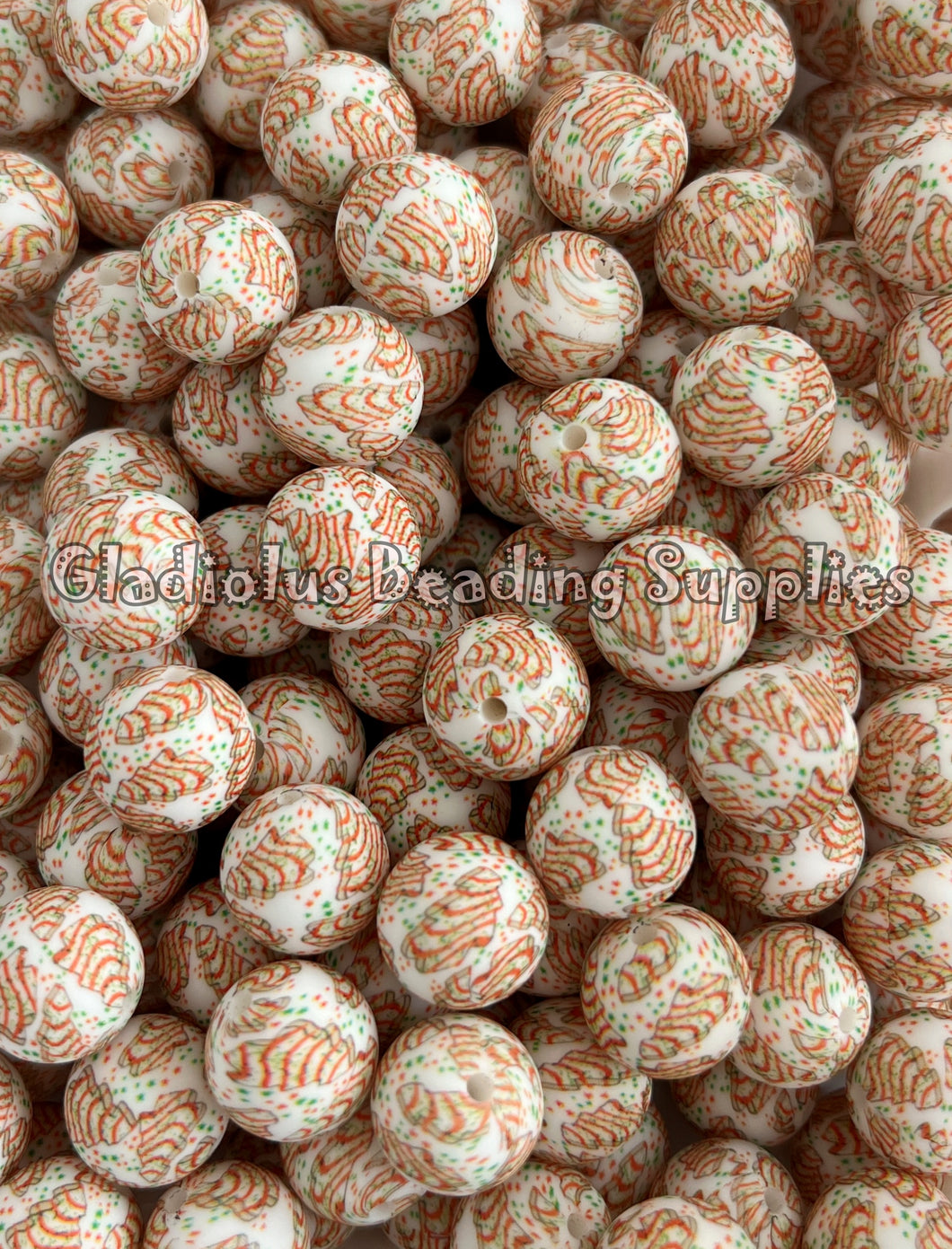 15mm Christmas Tree Print Silicone Bead