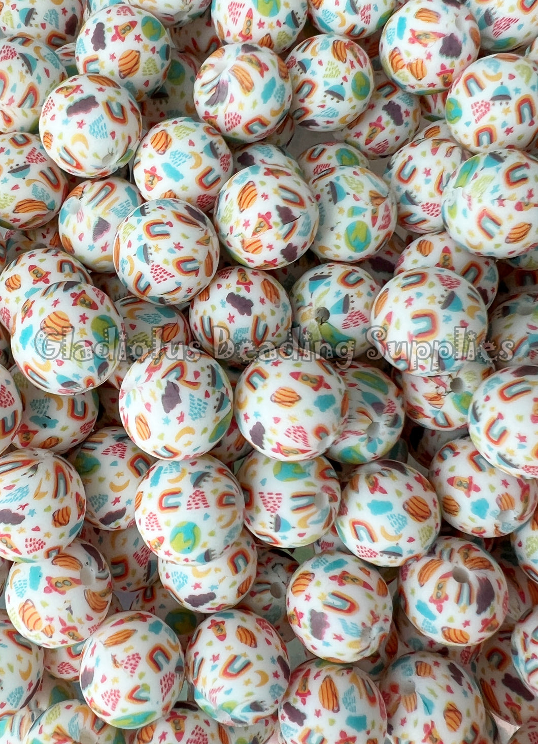15mm Colorful Print Silicone Bead, Loose Beads.