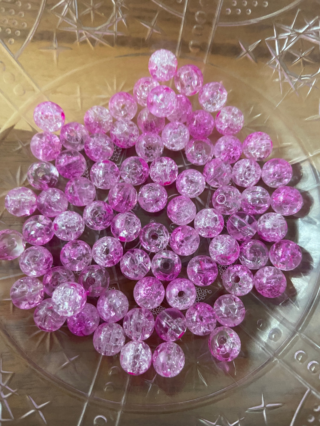100 pcs 8mm Acrylic Cracked Crystal Beads - Pink Beads - For Jewelry Making