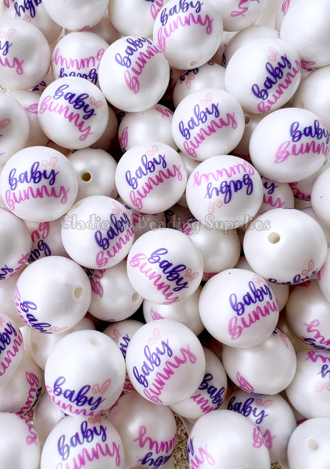 20mm Baby Bunny Matte Print - Easter White Acrylic Matter Beads - Bubblegum Beads - Chunky Beads