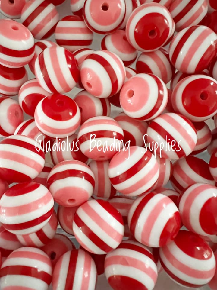 20mm Pink/Red Striped Acrylic Beads - Chucky Bubblegum Beads - Acrylic Gumball Beads